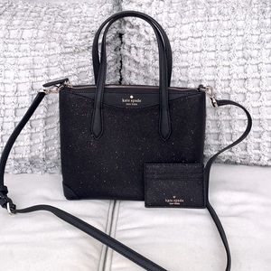 Kate Spade Mulberry Street Lise Satchel Black Sparkle & Matching Wallet (2pcs)